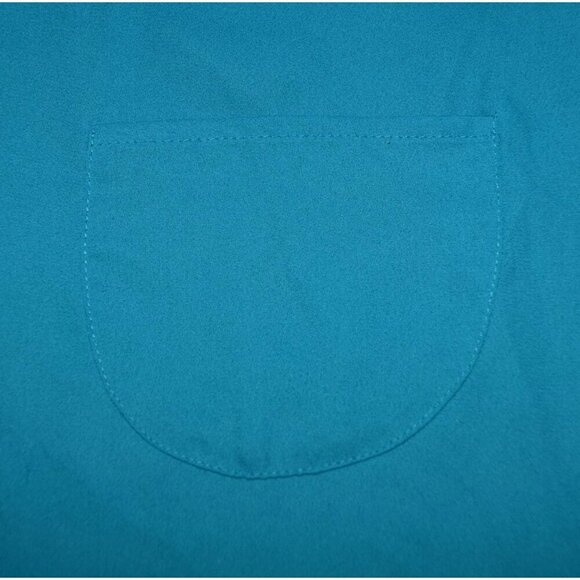 Valerie Stevens Blue Button Front Blouse Size 3X Flowy Chiffon 3/4 Ruched Sleeve - Picture 3 of 11